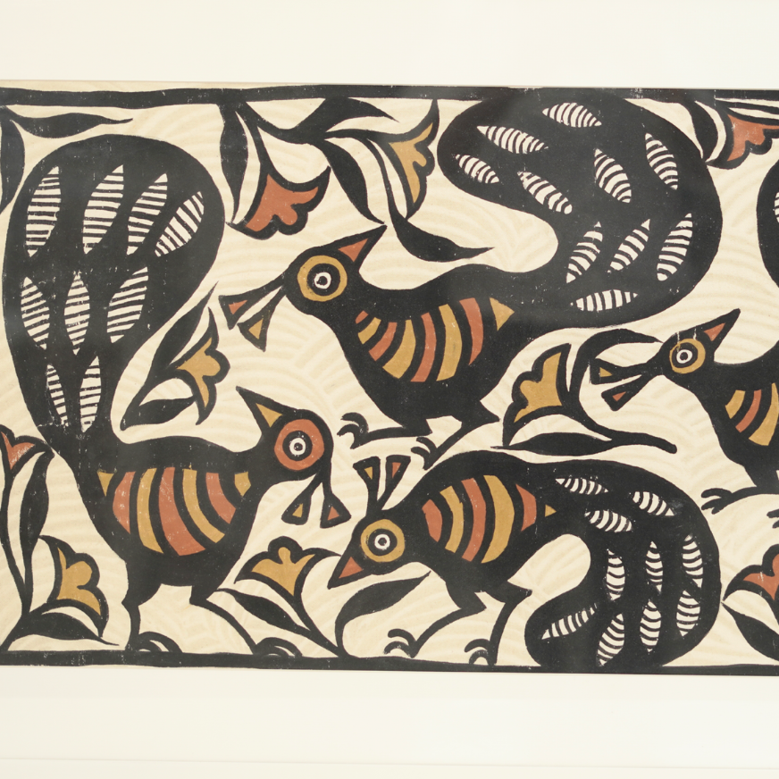 Nature's Beauty with Peacocks - Sohrai Painting with wooden frame - view 3, handmade Sohrai tribal painting from India