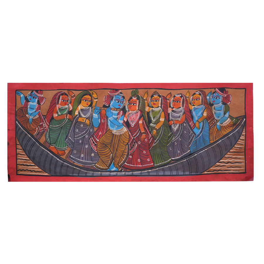 Nauka Vihar - Kalighat Painting - view 2, handmade Kalighat folk painting from India