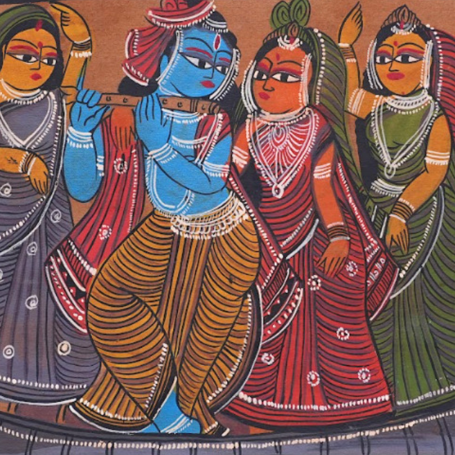 Nauka Vihar - Kalighat Painting - view 3, handmade Kalighat folk painting from India