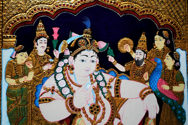 Navaneeta Krishna - Tanjore Painting - view 2, handmade Tanjore painting from India
