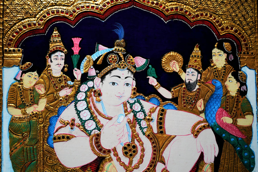 Navaneeta Krishna - Tanjore Painting - view 2, handmade Tanjore painting from India