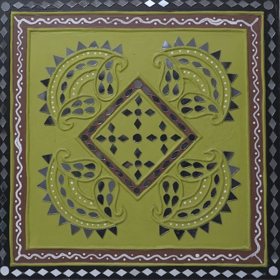 Paisley Harmony - Lippan Mirror Wall Art - view 2, handmade Lippan mirror wall art from Kutch, India