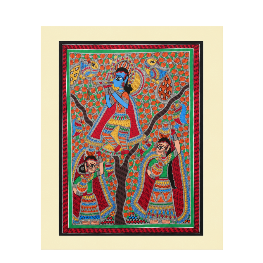 Prem Leela - Madhubani Painting - view 2, handmade Madhubani painting from India