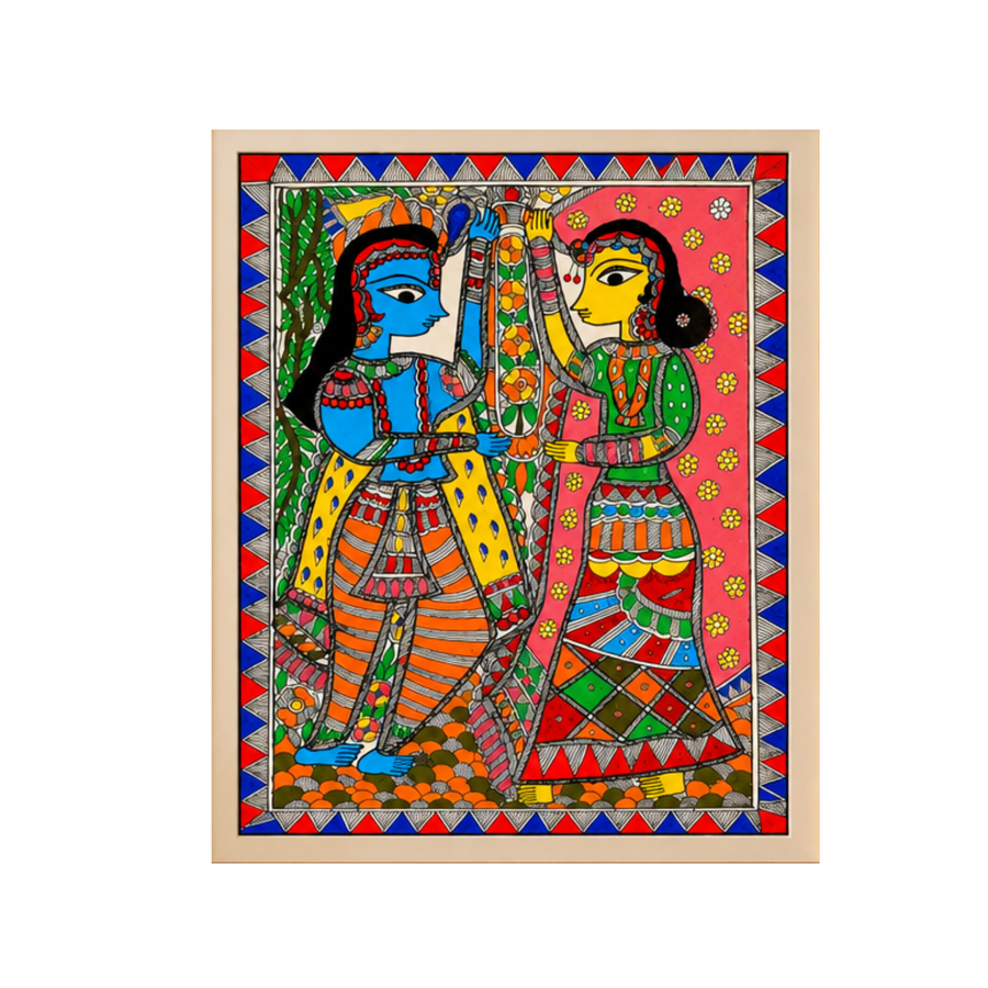 Radha Krishna - Madhubani Painting - view 2, handmade Madhubani painting from India