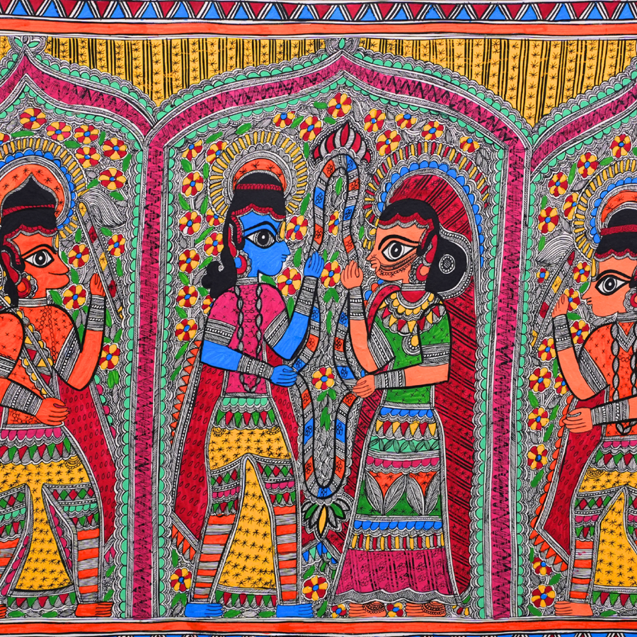 Ram Sita Vivaah - Madhubani Painting - view 4, handmade Madhubani painting from India