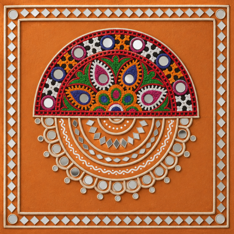 Reflections of Kutch - Lippan Mirror Wall Art - view 2, handmade Lippan mirror wall art from Kutch, India