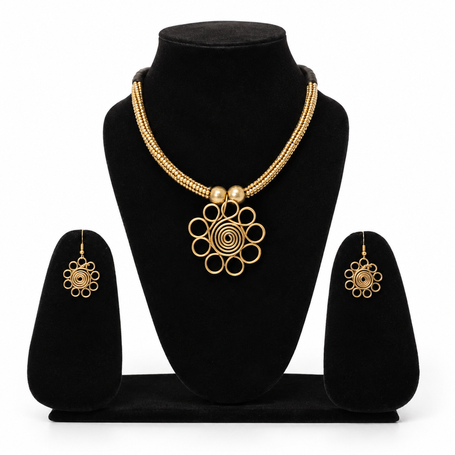 Royal Brass Gold Jewellery Set, handmade Indian tribal jewellery
