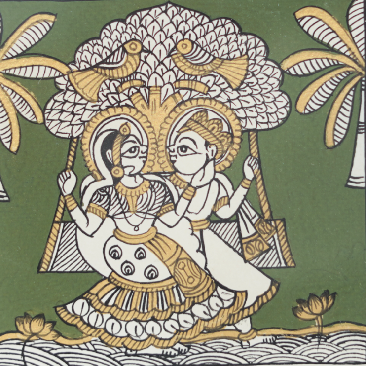 Royal Couple on Swing - Phad Painting - view 2, handmade Phad painting from India