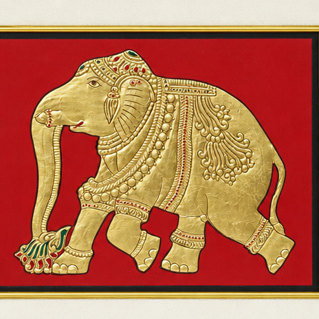 Royal Golden Elephant - Mysore Painting - view 3, handmade Mysore painting from India