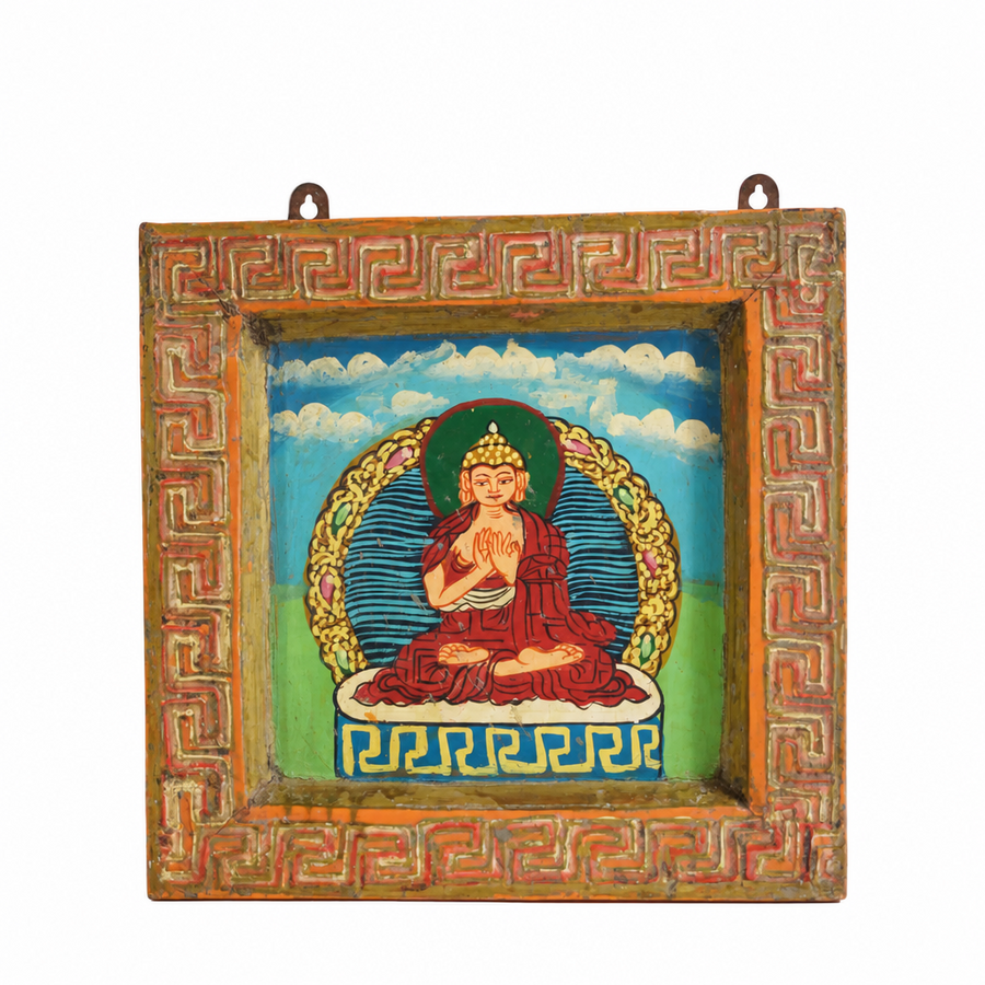 Sacred Buddha - Tibetan Hand-Painted Wall Hanging - view 2, handmade Tibetan wall hanging from India