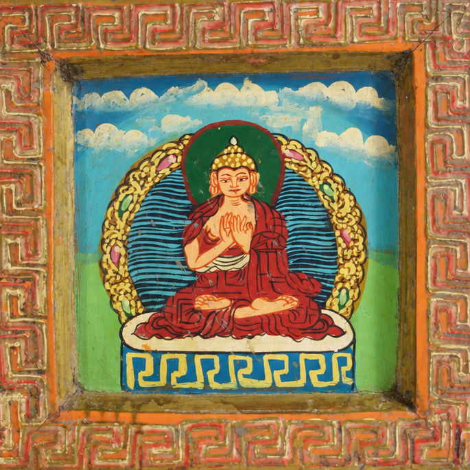 Sacred Buddha - Tibetan Hand-Painted Wall Hanging - view 3, handmade Tibetan wall hanging from India