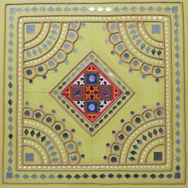Sacred Square - Lippan Mirror Wall Art - view 2, handmade Lippan mirror wall art from Kutch, India