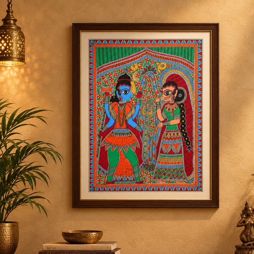 Shiv Parvati Sangam - Madhubani Painting, handmade Madhubani painting from India