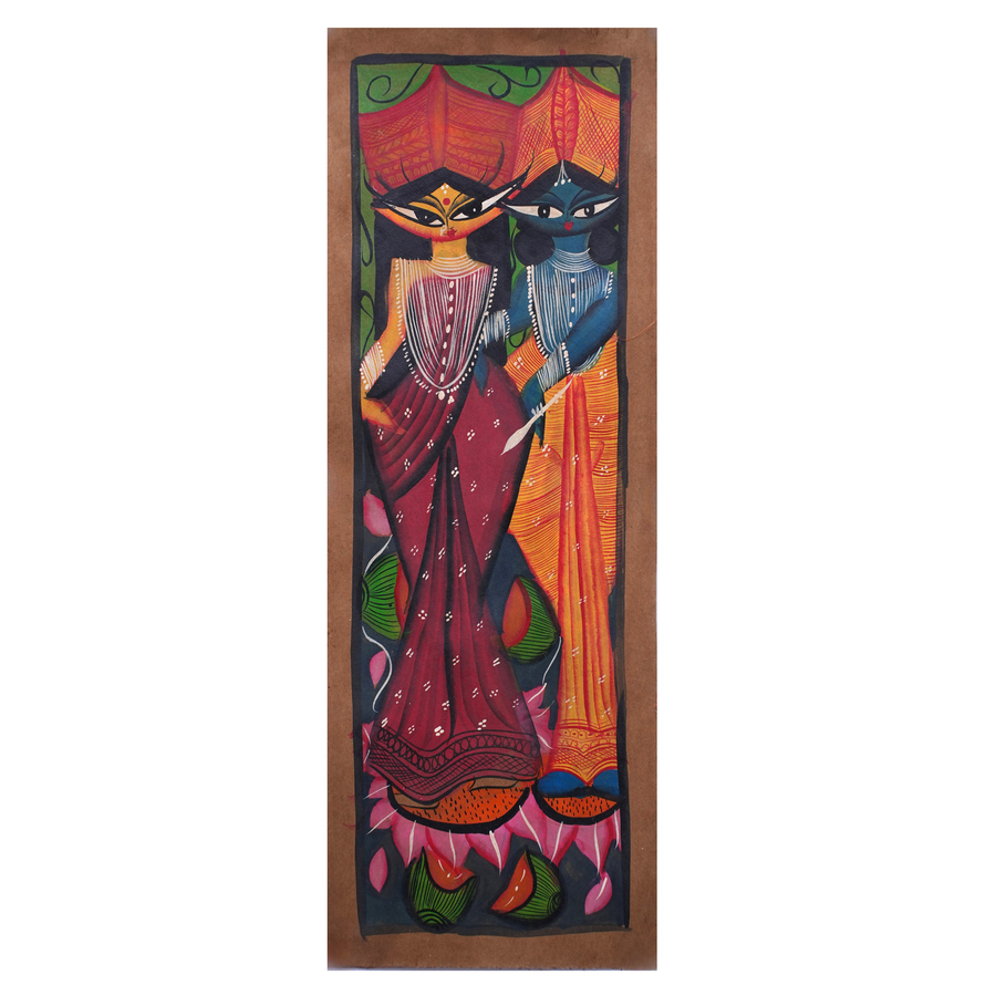 Shri Hari Lakshmi - Kalighat Painting - view 2, handmade Kalighat folk painting from India