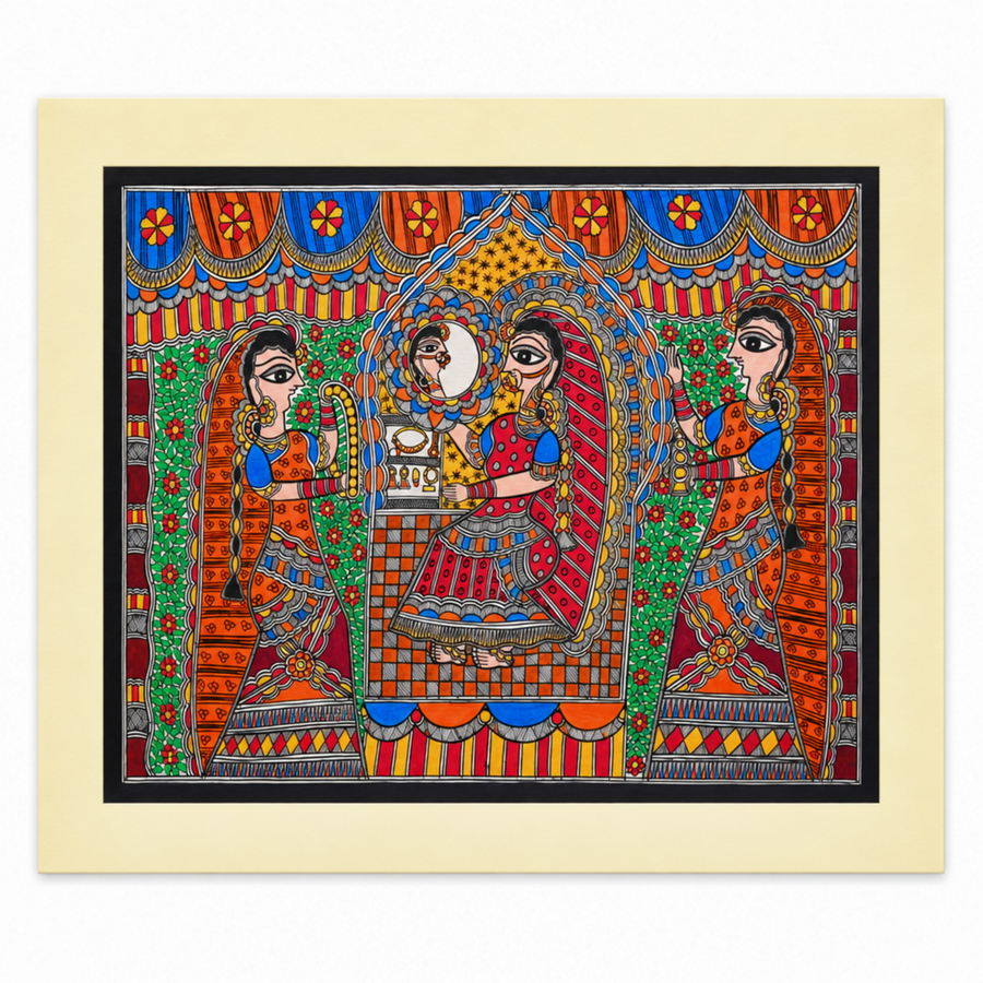 Solah Shringar - Madhubani Painting - view 2, handmade Madhubani painting from India