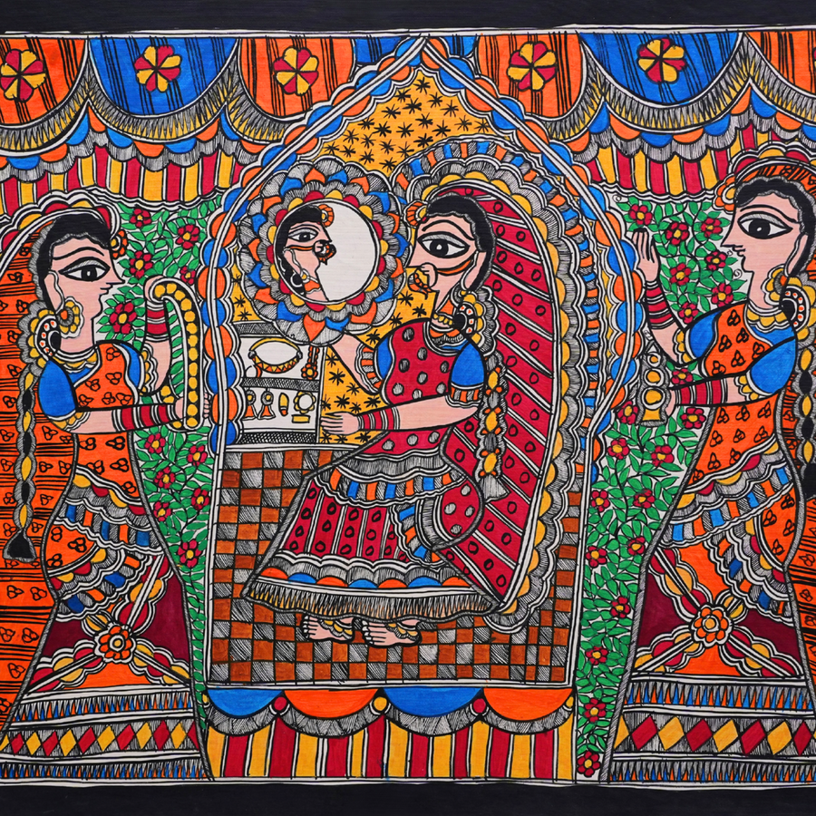 Solah Shringar - Madhubani Painting - view 4, handmade Madhubani painting from India