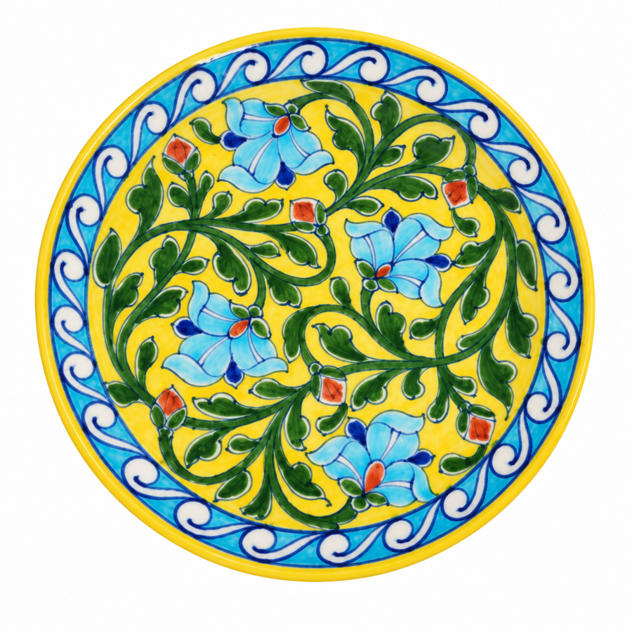 Sunlit Floral Wall Plate - Jaipur Blue Pottery, handmade Jaipur blue pottery from India