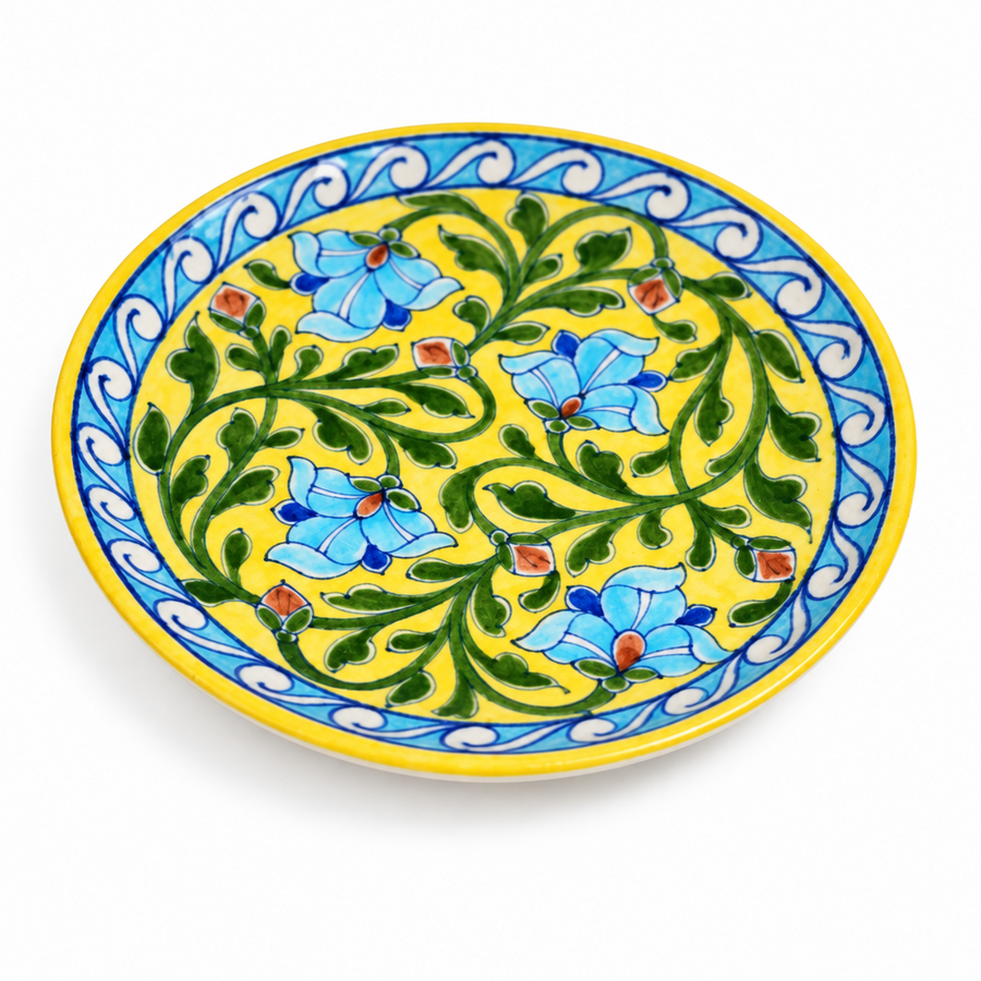 Sunlit Floral Wall Plate - Jaipur Blue Pottery - view 2, handmade Jaipur blue pottery from India