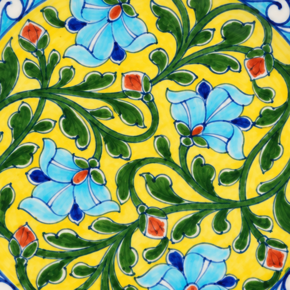Sunlit Floral Wall Plate - Jaipur Blue Pottery - view 3, handmade Jaipur blue pottery from India
