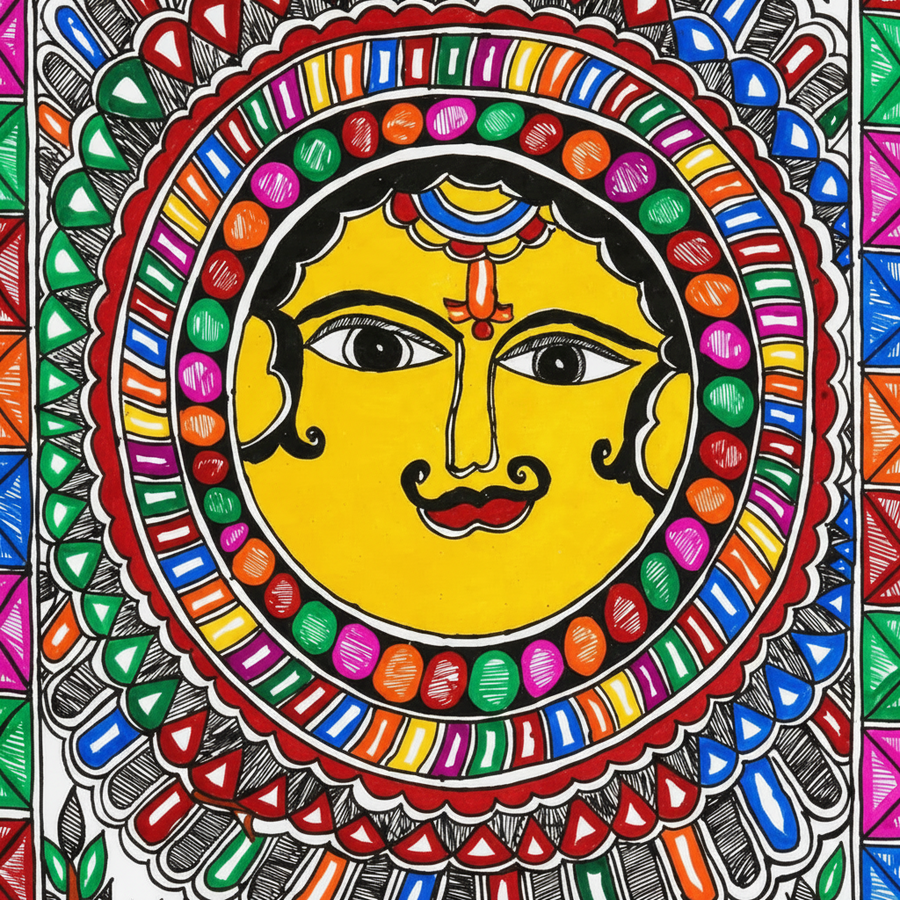 Surya Dev - Madhubani Painting - view 3, handmade Madhubani painting from India
