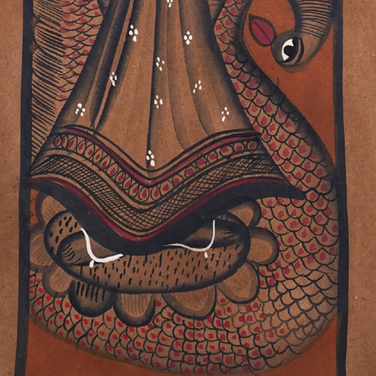 Swarangi Saraswati - Kalighat Painting - view 3, handmade Kalighat folk painting from India