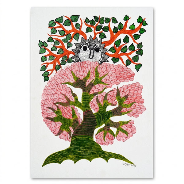 The Tree and the Sun – Gond Paper Painting