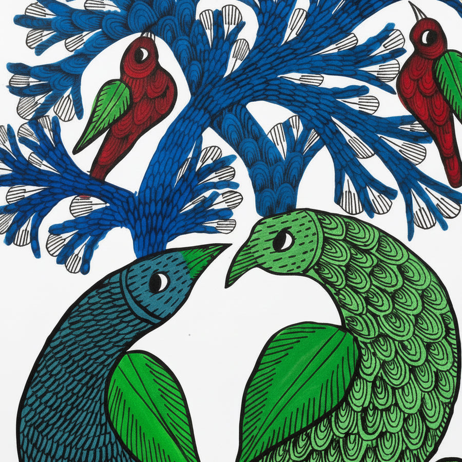 Mother Fish and Tree – Gond Paper Painting