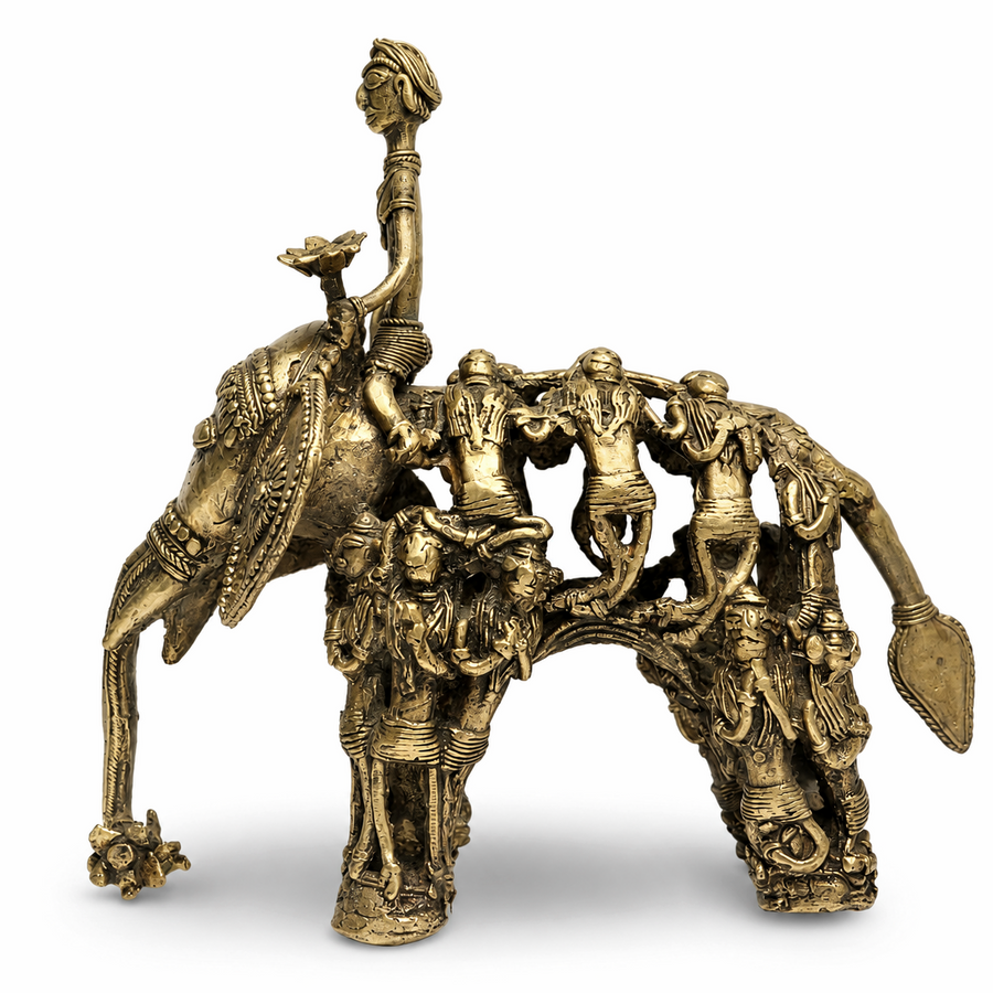 The Royal Procession - Dhokra Metal Art - view 4, handmade tribal brass sculpture from India