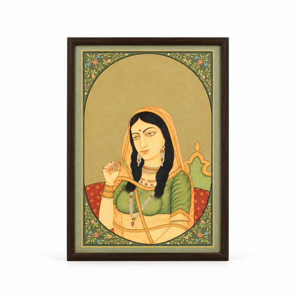 Traditional Rajput Princess - Antique Rajasthani Miniature Painting - view 2, handmade Rajasthani miniature painting from India