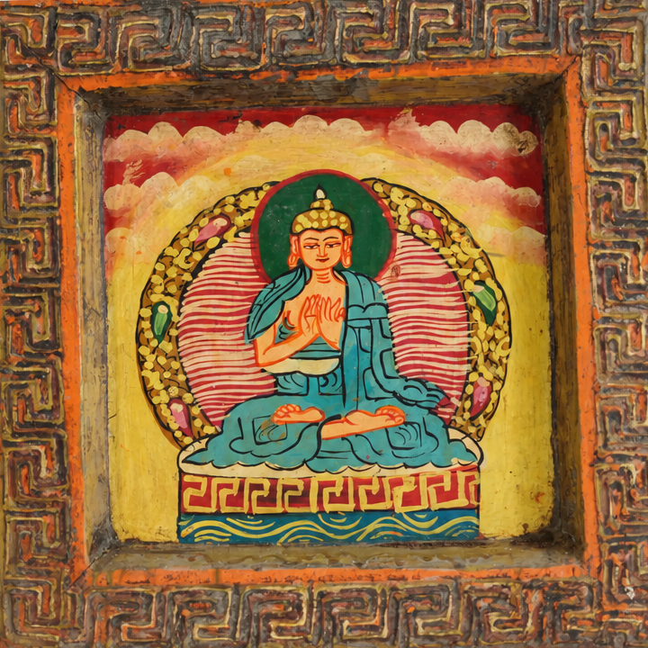 Tranquil Buddha - Tibetan Hand-Painted Wall Hanging - view 3, handmade Tibetan wall hanging from India