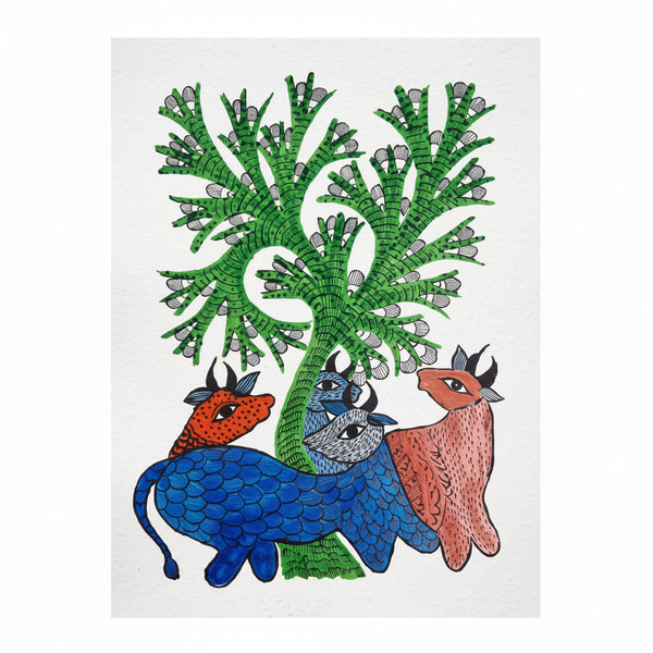 Animals and the Forest – Gond Paper Painting