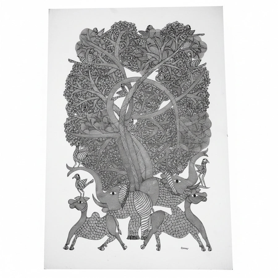 Tree with Animals & Birds – Gond Paper Painting