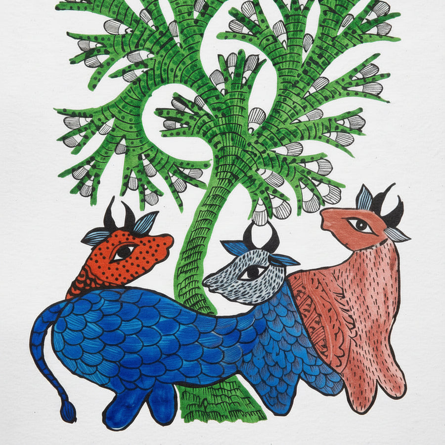 Animals and the Forest – Gond Paper Painting