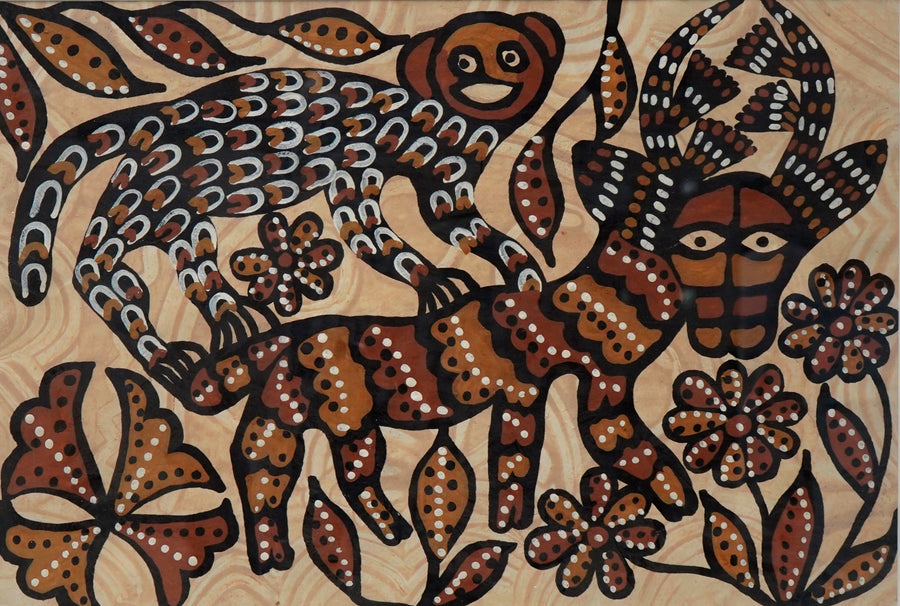 Tribal Wildlife - Sohrai Painting with Wooden Frame - view 3, handmade Sohrai tribal painting from India