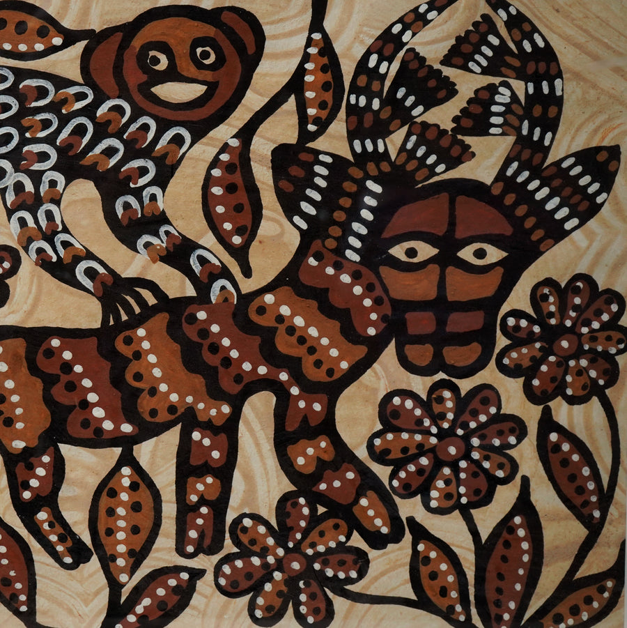 Tribal Wildlife - Sohrai Painting with Wooden Frame - view 5, handmade Sohrai tribal painting from India