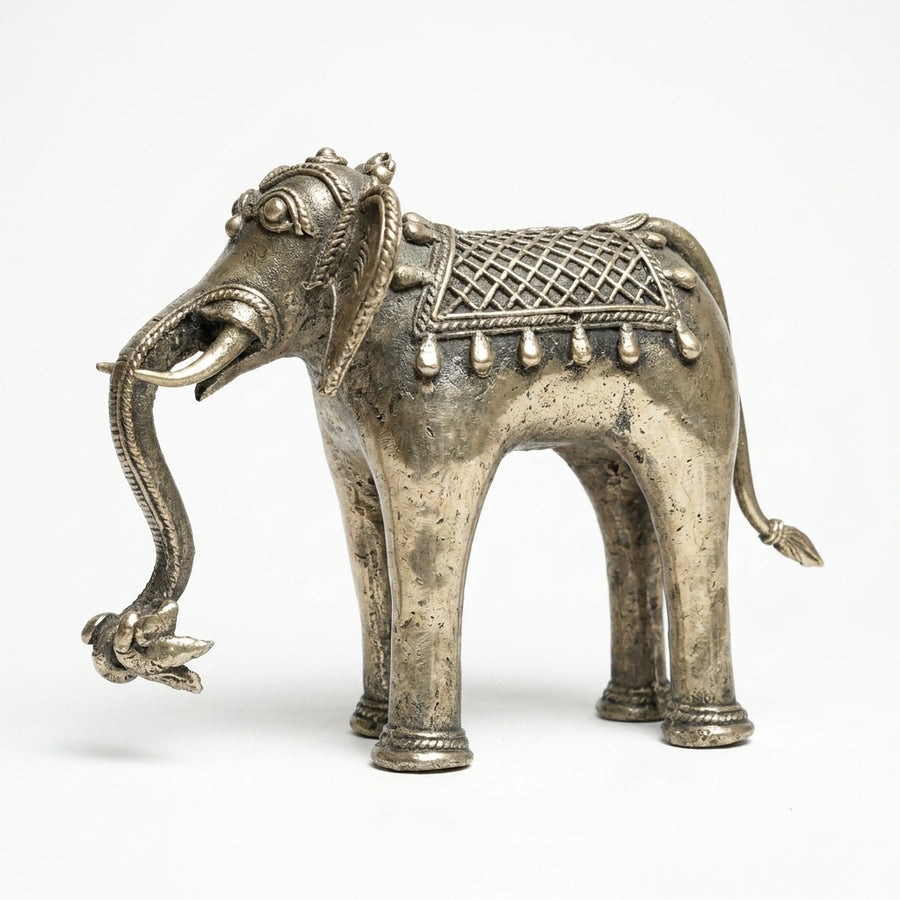 Elephant with Trunk Down – Dokra Metal Art