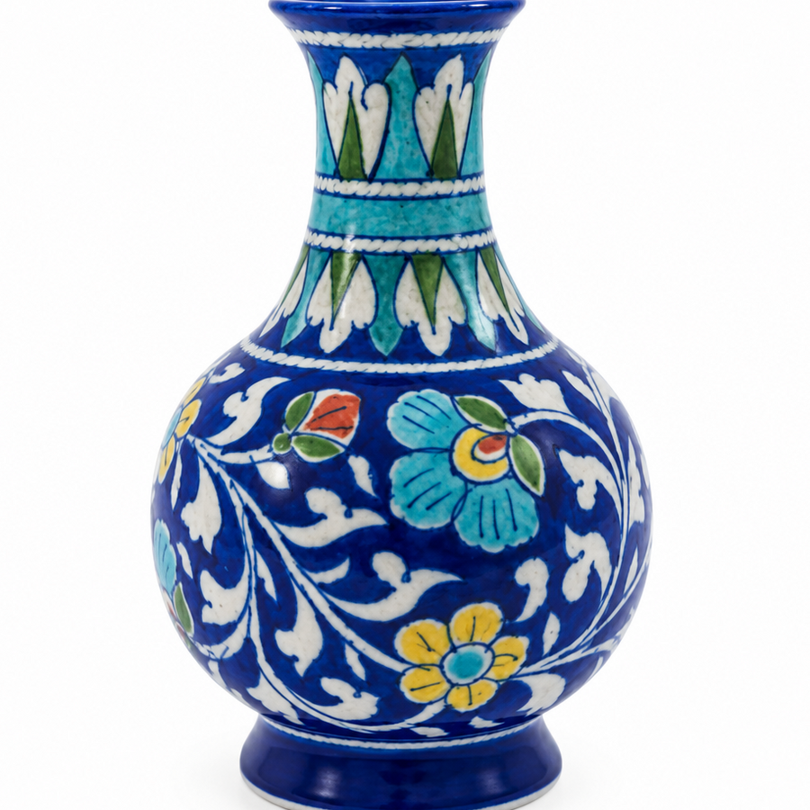 Turquoise Floral Surahi - Jaipur Blue Pottery - view 2, handmade Jaipur blue pottery from India