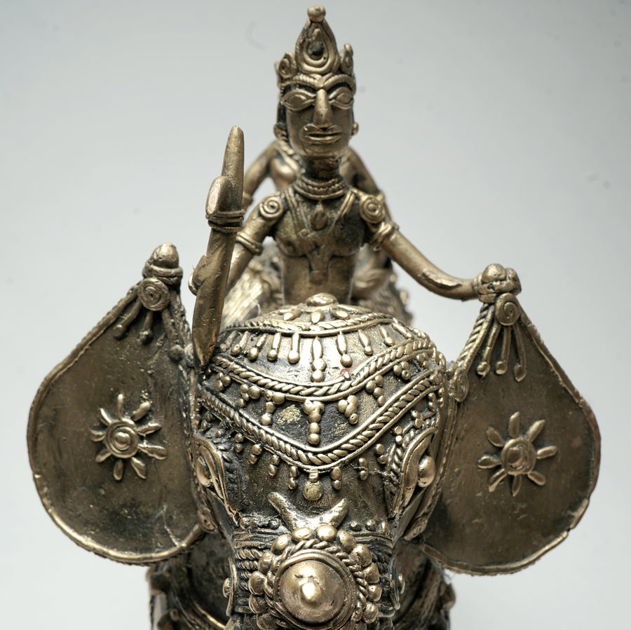 Two Men on Elephant Statue (Heavy) - Dhokra Metal Art - view 5, handmade tribal brass sculpture from India