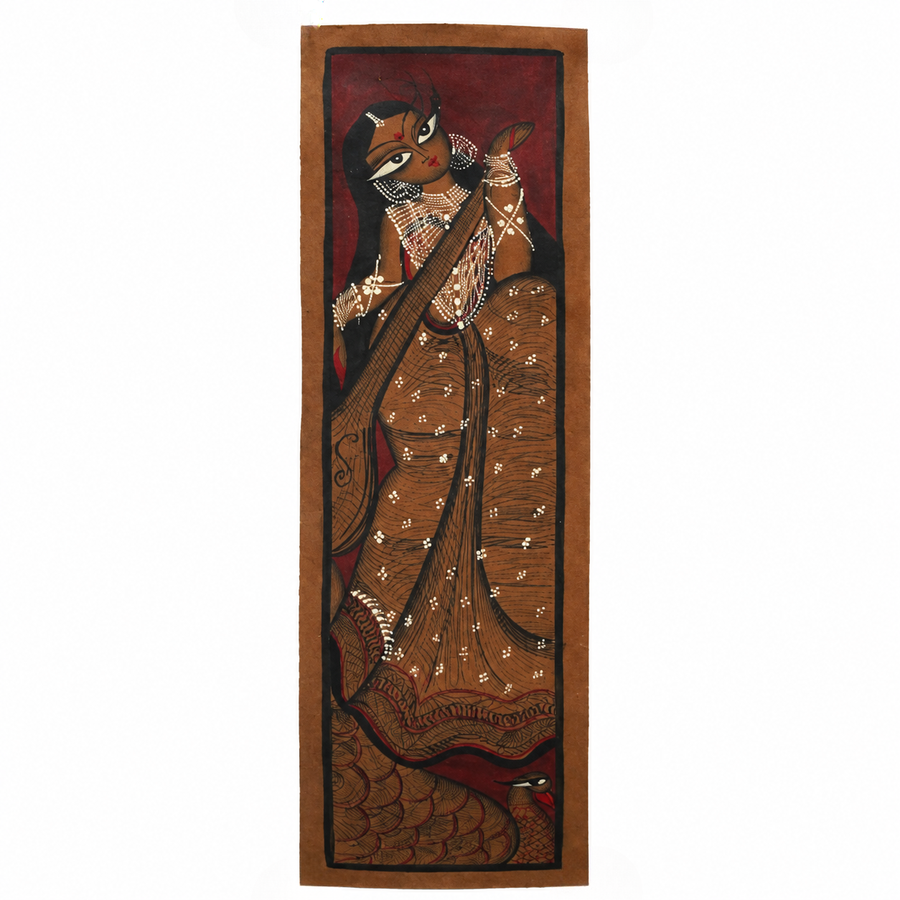 Veena Pani - Kalighat Painting, handmade Kalighat folk painting from India