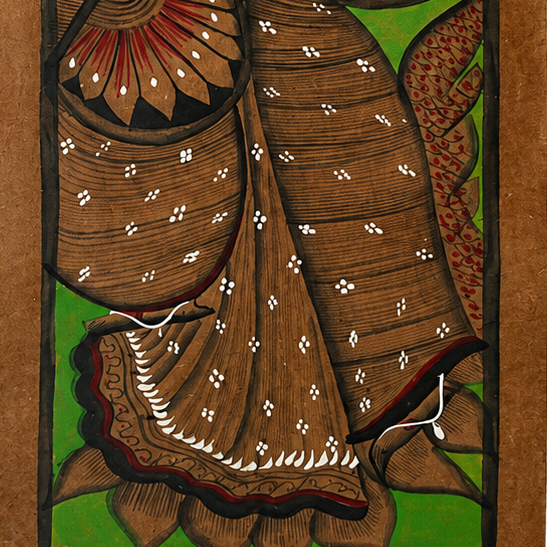 Veena Vahini - Kalighat Painting - view 3, handmade Kalighat folk painting from India
