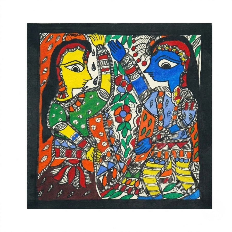 Village Companions - Madhubani Painting - view 2, handmade Madhubani painting from India