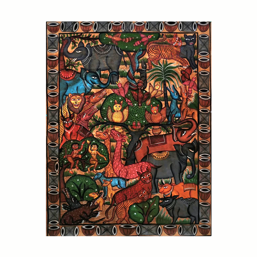 Wildlife - Kalighat Painting with frame - view 2, handmade Kalighat folk painting from India