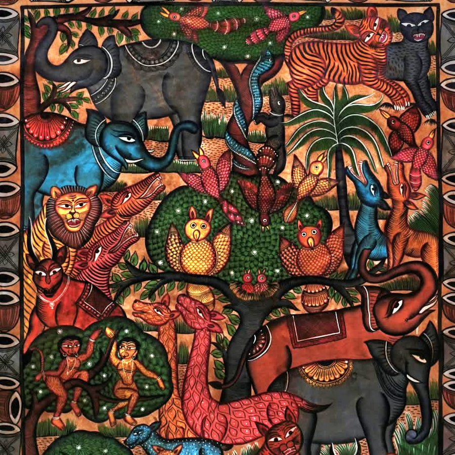 Wildlife - Kalighat Painting with frame - view 3, handmade Kalighat folk painting from India