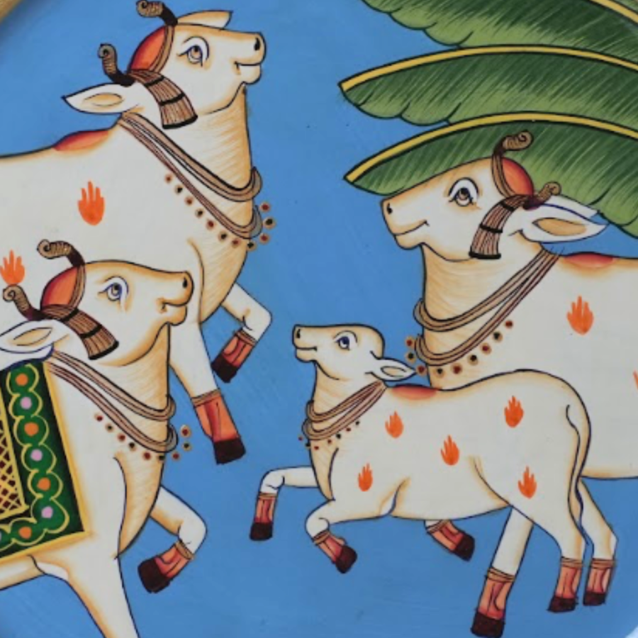 Wooden Wall Gokul Gau Parivar - Pichwai Painting - view 2, handmade pichwai painting from India