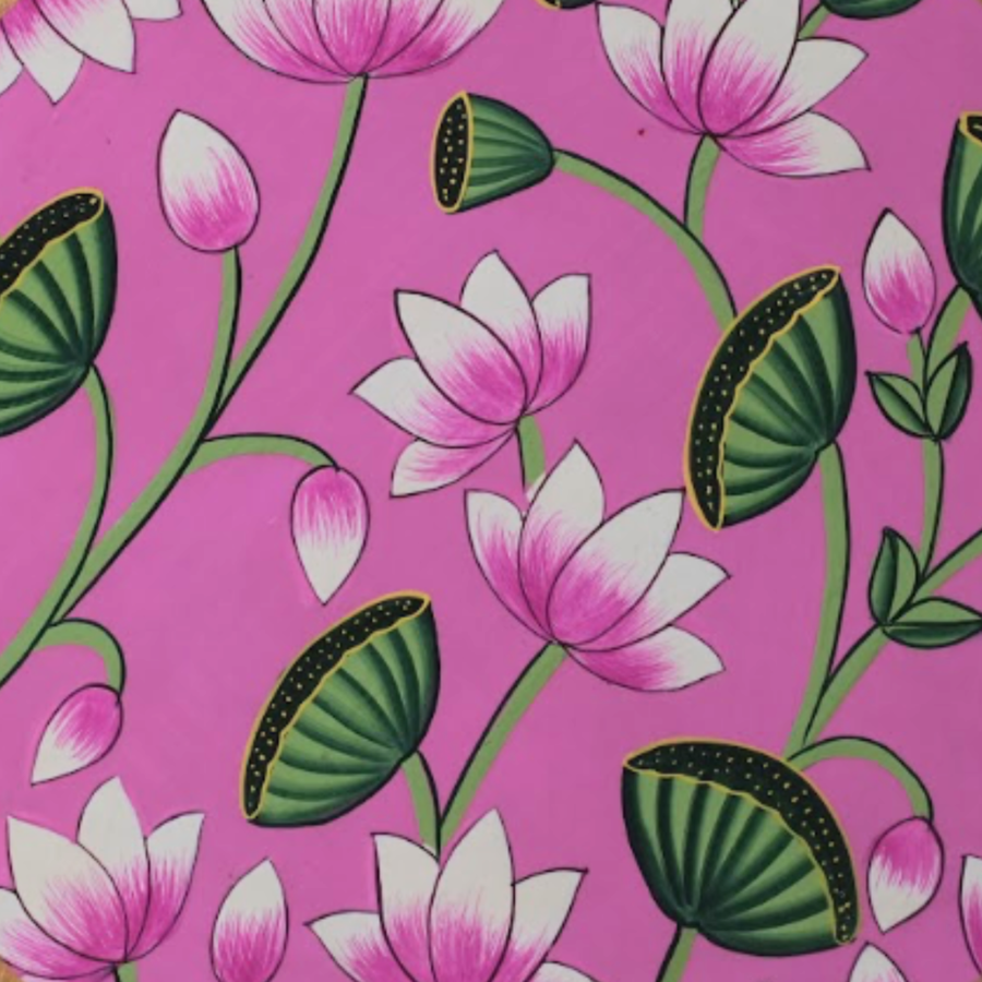Wooden Wall Lotus - Pichwai Painting - view 2, handmade pichwai painting from India