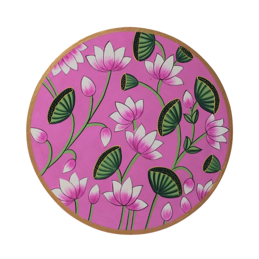 Wooden Wall Lotus - Pichwai Painting, handmade pichwai painting from India