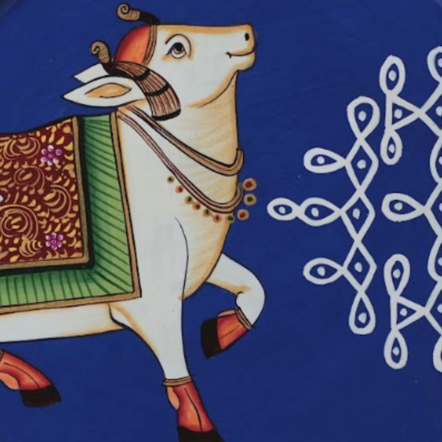 Wooden Wall Sacred Cow - Pichwai Painting - view 2, handmade pichwai painting from India