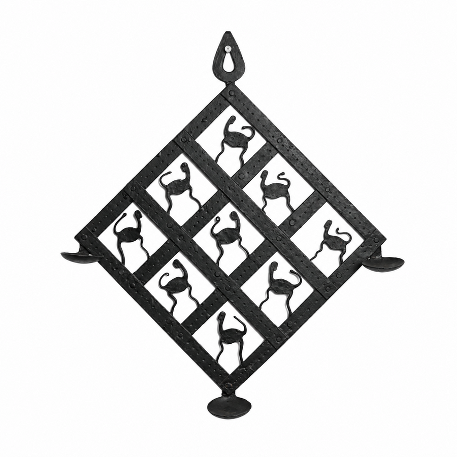 Wrought Iron Candle Stand Wall Hanging - Tribal Art, handmade Bastar wrought iron art from India
