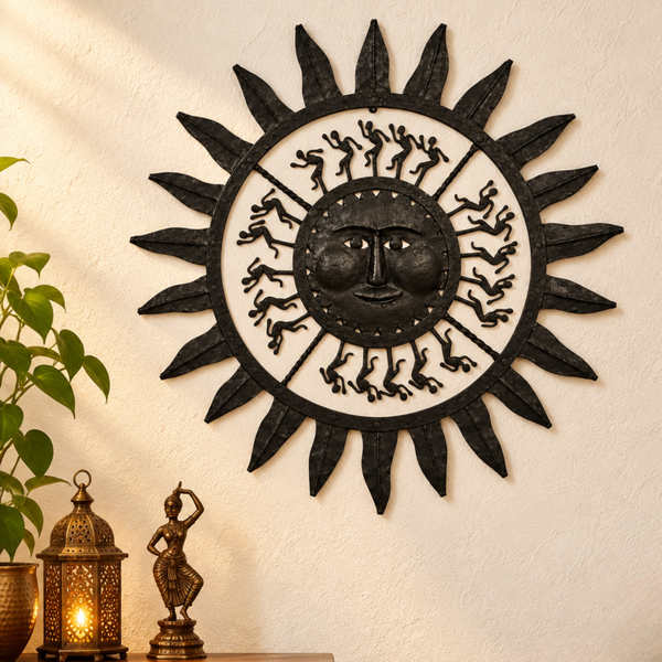 Wrought Iron Decorative Sun - Tribal Wall Art - view 2, handmade Bastar wrought iron art from India