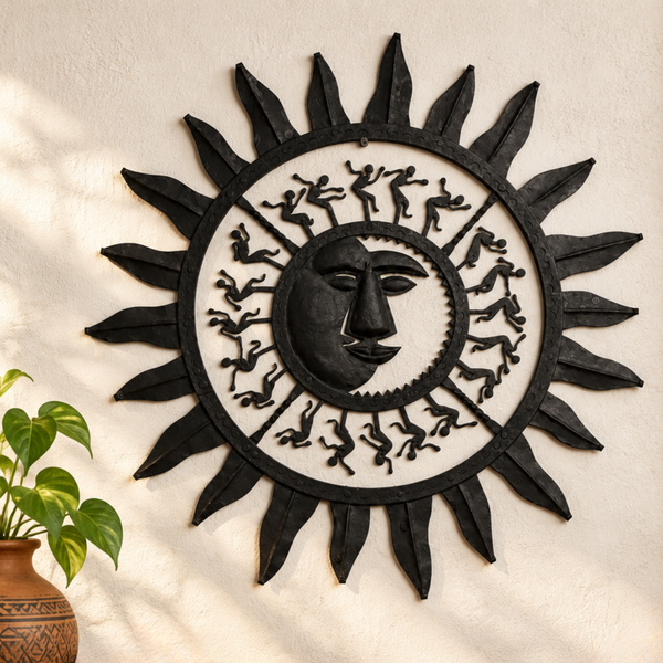 Wrought Iron Sun Motif - Tribal Wall Art, handmade Bastar wrought iron art from India